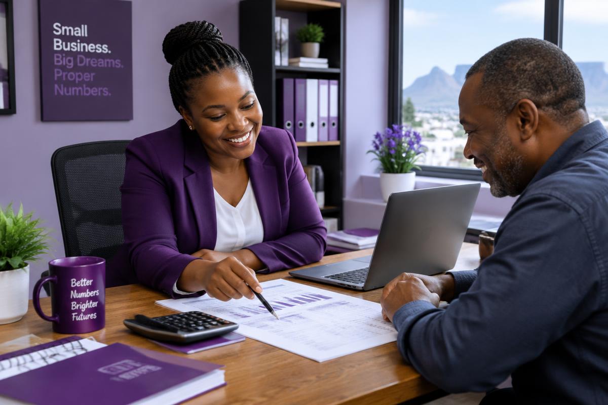 An accountant from Fleur de Rocaille Accounting helping a small business owner